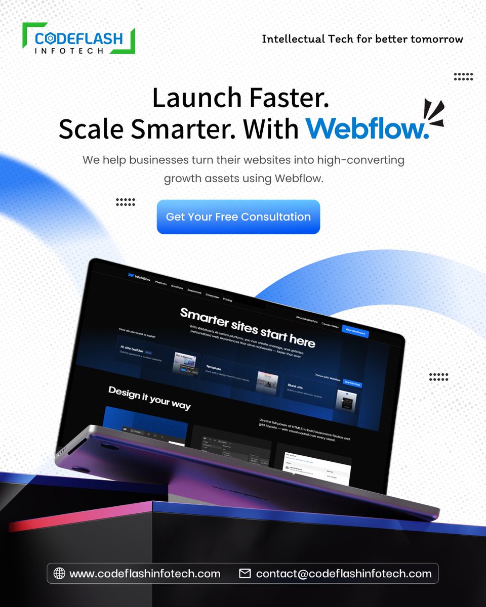 Codeflash_'s tweet photo. Your website shouldn’t just exist — it should convert &amp; drive growth.🚀

With Webflow, we build fast, scalable &amp; SEO-ready websites that generate results.

👉 Book your FREE consultation
📩 contact@codeflashinfotech.com

#Webflow #NOCode #LowCode #BusinessGrowth https://t.co/iaKVQsSsjD