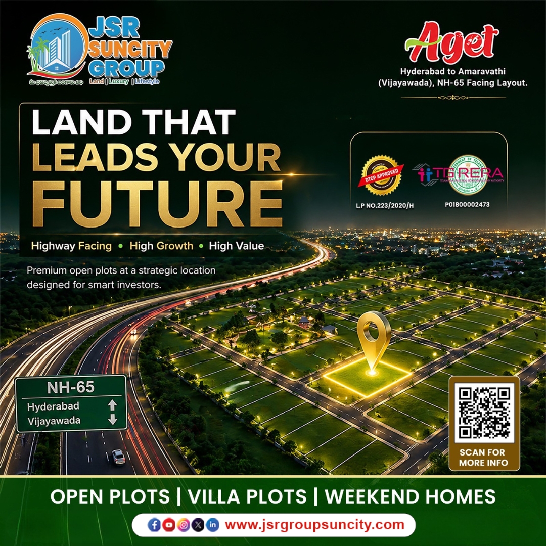 jsrgroup2's tweet photo. Looking for open plots for sale in Hyderabad highway locations? Discover Aget by JSR Suncity Group—premium DTCP & TS RERA approved plots on NH-65 (Hyderabad–Vijayawada highway) designed for high growth and secure investment.
#OpenPlotsSale #PlotsNearHyderabad #HyderabadRealEstate https://t.co/w7t4PdvNrd