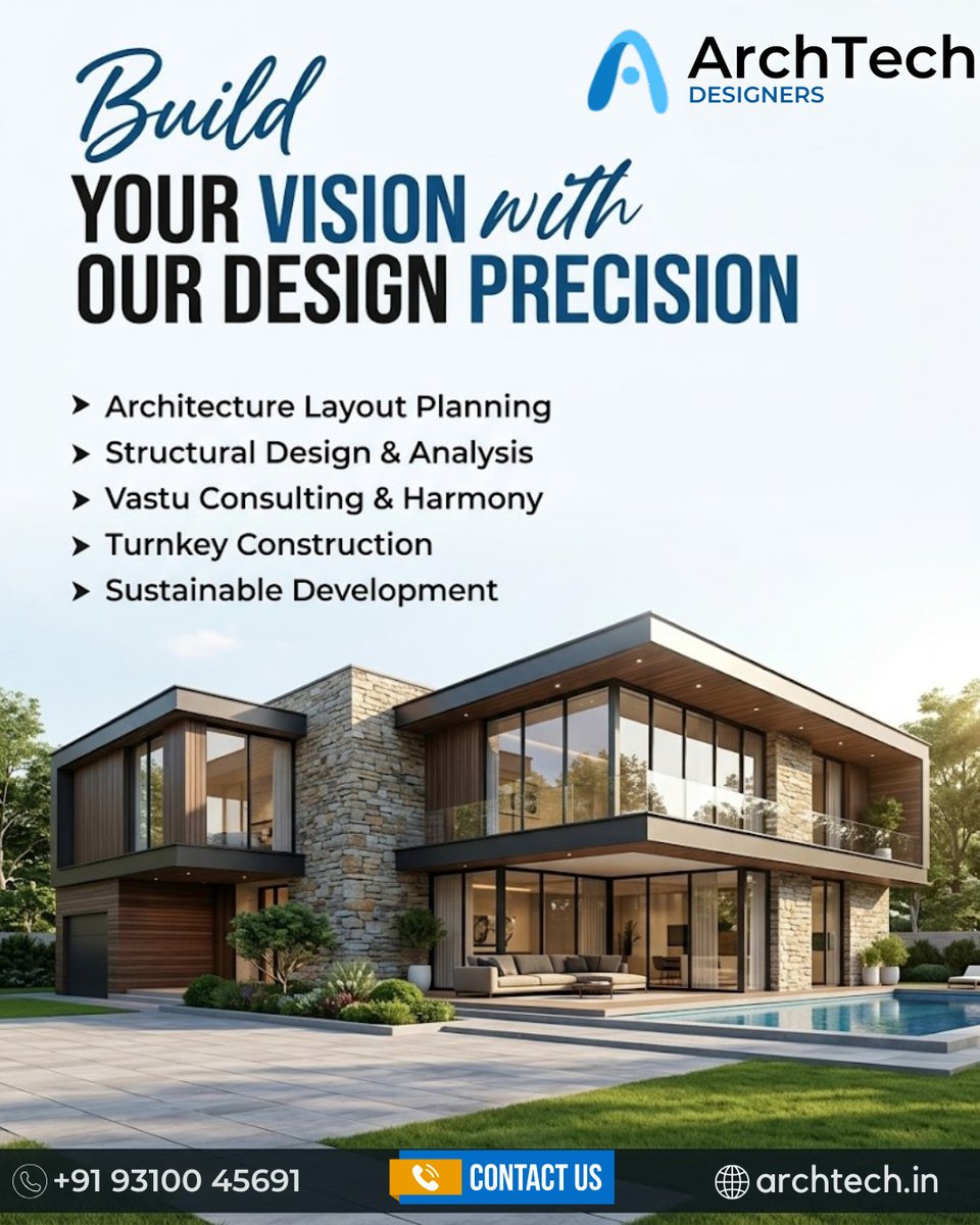 arch_techdesign's tweet image. 🏡 Build Your Vision with Precision | Modern Architecture by ArchTech Designers

Turn your dream project into a masterpiece with ArchTech Designers. ✨

📞 Call Now: +91 93100 45691
🌐 Visit: archtech.in

#Architecture #ModernArchitecture #Architect #HouseDesign