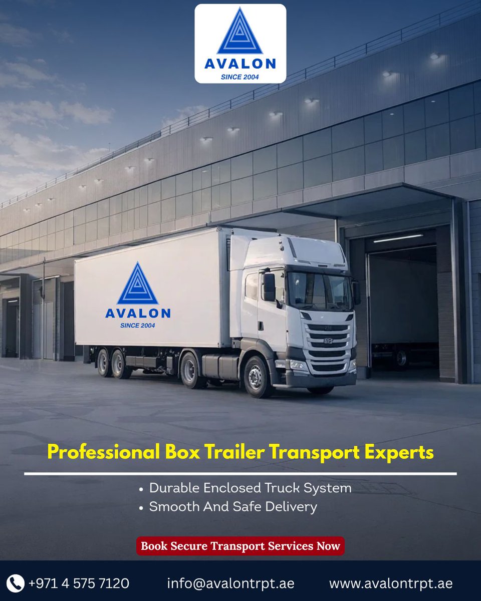 Avalontranspor's tweet photo. Avalon Transportation delivers professional box trailer transport with durable enclosed truck systems, ensuring smooth and safe delivery every time.
https://t.co/l5pRqC3X6g
#AvalonTransportation #BoxTrailerTransport #SafeDelivery #SecureLogistics #EnclosedTransport https://t.co/FIGsgDTR1R