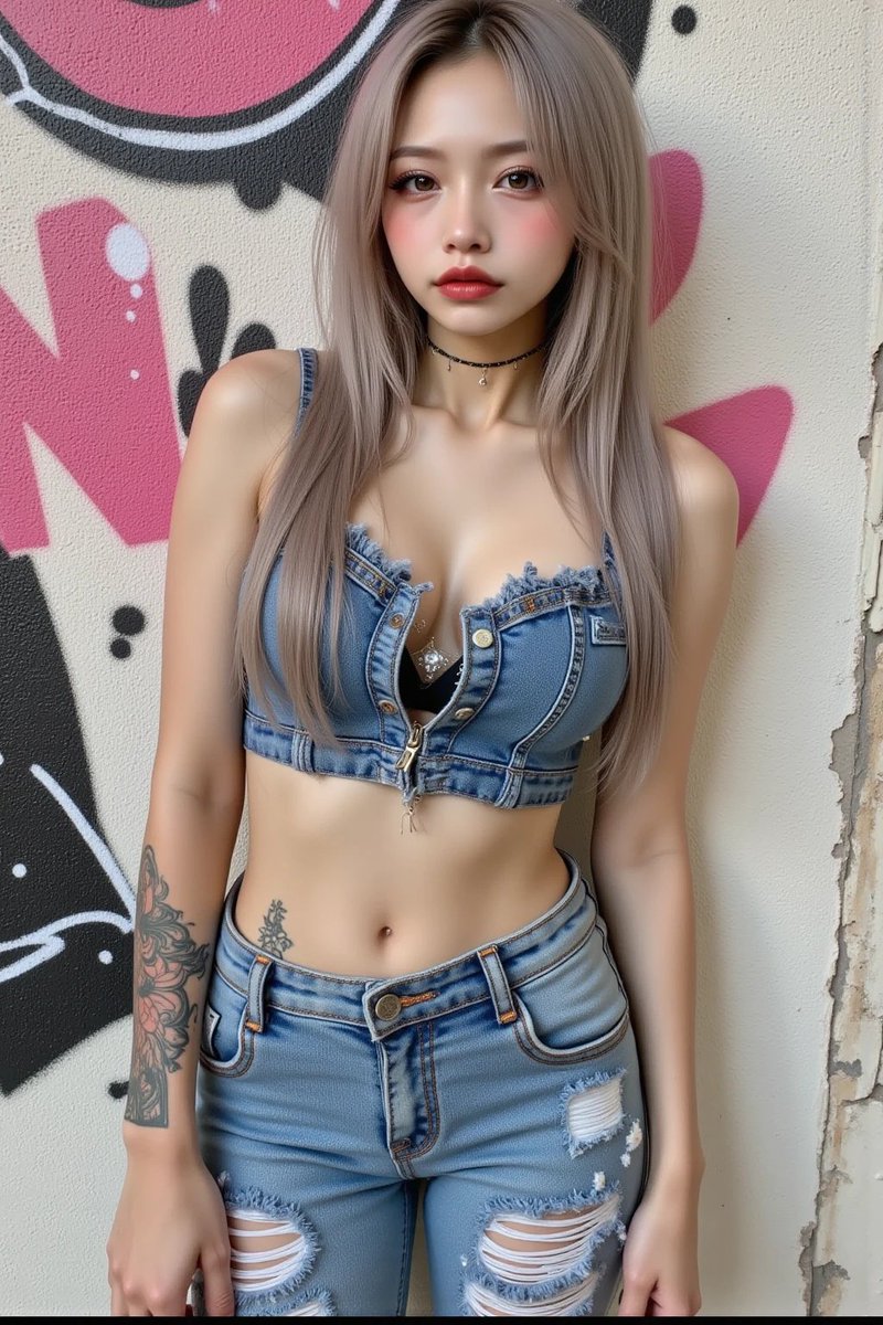 ytakaha37687874's tweet image. Denim is my statement.

上下デニムで、ハードに、自分らしく。 グラフィティの色彩を背負って、媚びないスタイルを貫くよ。
飾らない。これが、私の正解。

#AIart #DenimLover #StreetStyle 
#DenimOnDenim #唯一無二