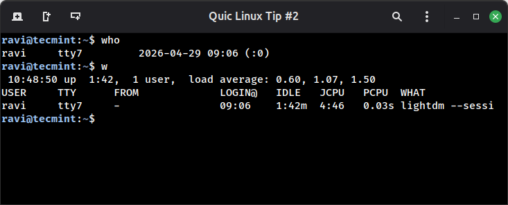 Quick Linux Tip #2 🐧

Who's logged into your Linux server right now?

The 'who' command gives you the basics, but 'w' shows what each user is actually doing and how long they've been idle.

What's the most users you've ever seen logged into one server at the same time? Drop it