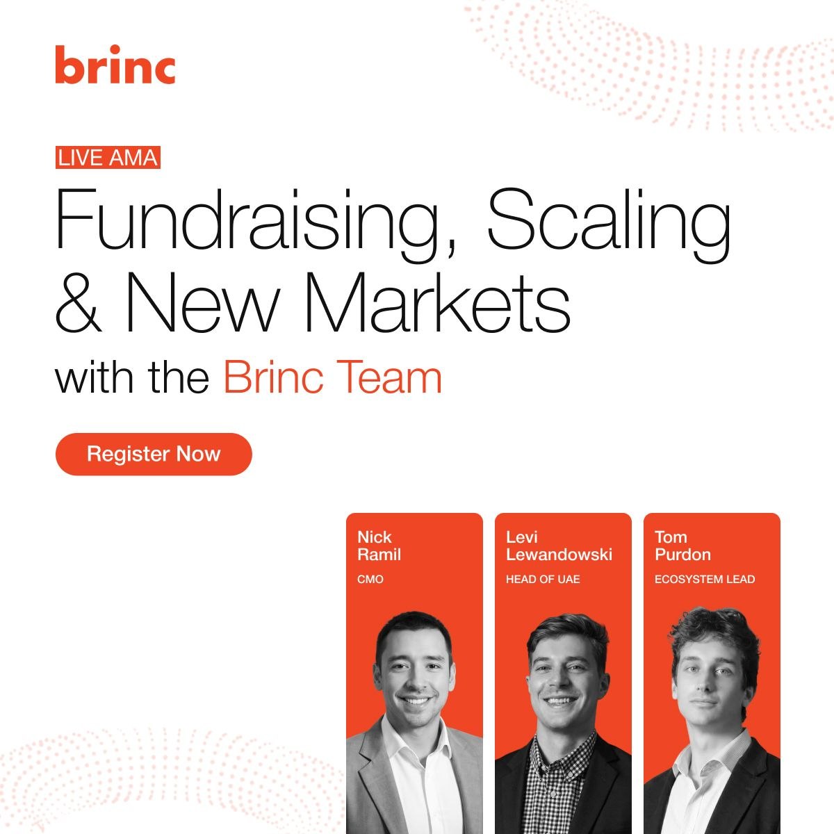 brincvc's tweet photo. More advice isn’t what founders need.

There’s already too much of it.
Threads. Playbooks. Opinions.

But when it comes to real decisions,
most founders are still left guessing.

That’s the gap.

So we’re opening this up.

Live AMA with Brinc.

No fluff. Just real answers on:
• Fundraising
• Scaling
• Market expansion

For those who join:
  • Curated investor list
  • 55 questions investors actually ask
  • Access to Brinc’s ecosystem

Date: April 30
Time: 5pm GST

Ask what you want. Get direct answers.

Click here to join. ( https://t.co/wuyg3rKPxz )