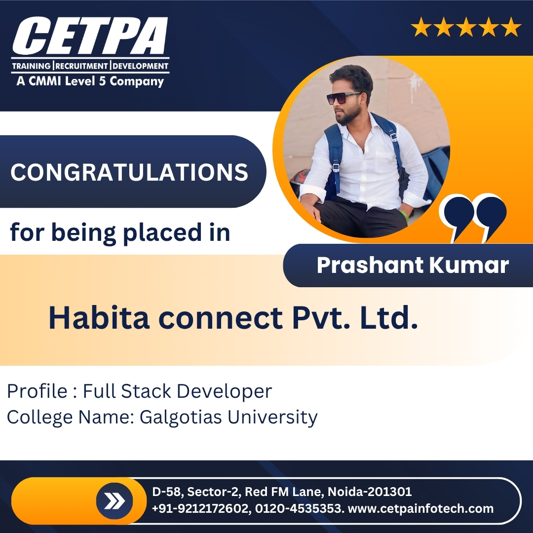 cetpainfo's tweet image. Congrats Prashant! 🎉

We’re super excited to share that Prashant has officially been placed as Full Stack Developer at Habita Connect Pvt. Ltd! Your hard work and dedication have definitely paid off, and we couldn’t be prouder!

#CETPASuccess #fullstackdeveloper #CareerGoals
