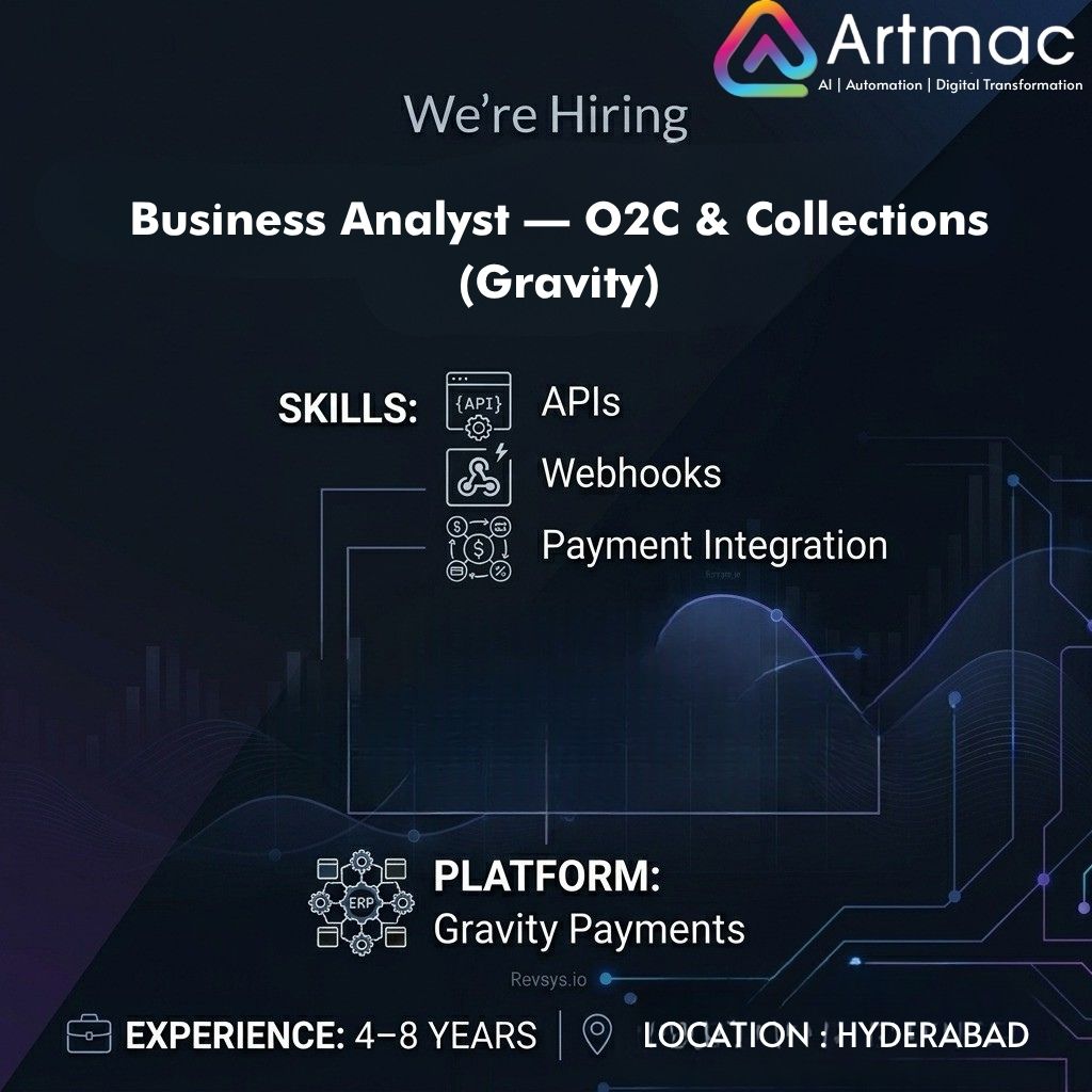 Artmacsoft's tweet photo. We are #Hiring for #India #Positions

#JobTitle : #Business #Analyst – #O2C &amp; #Collections (#Gravity)

#Location : #Hyderabad, #Telangana 

https://t.co/2TKJFHCIFe https://t.co/yW0M4Uly1U