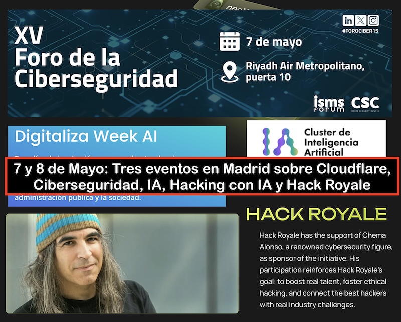 El lado del mal - 7 y 8 de Mayo: Tres eventos en Madrid sobre Cloudflare, Ciberseguridad, IA, Hacking con IA y Hack Royale elladodelmal.com/2026/04/7-y-8-… #ISMSForum #HackRoyale #DigitalizaWeek #Eventos #Ciberseguridad #Hacking #IA #AI #InteligenciaArtificial #Cloudflare
