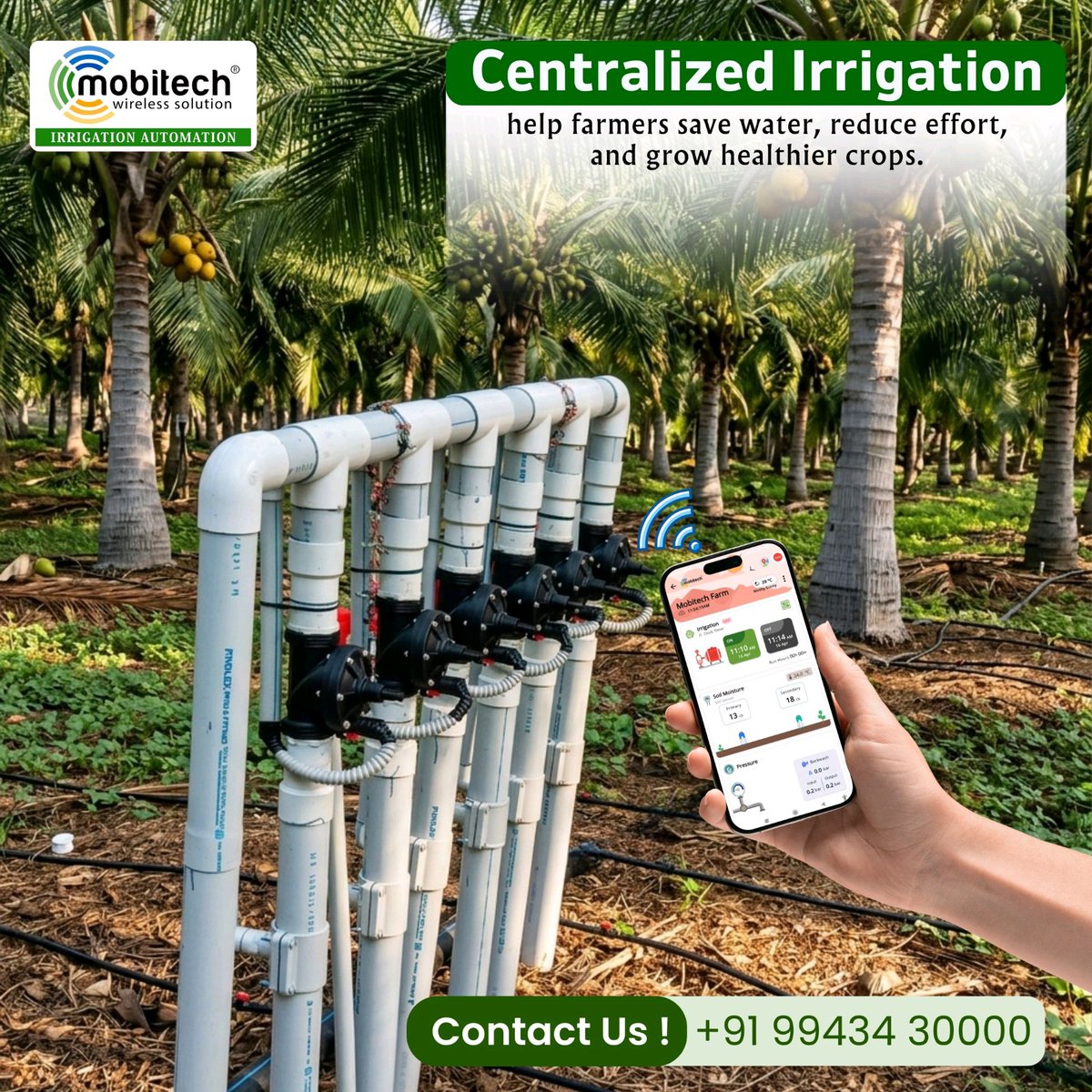 mobitechindia's tweet photo. Agriculture is evolving, and manual irrigation is becoming a thing of the past. Our *Centralized Irrigation System* allows you to manage your entire farm’s water needs from the palm of your hand.

#AgriTech #SmartFarming #IrrigationAutomation #SustainableFarming #Mobitech https://t.co/6479BNriYb