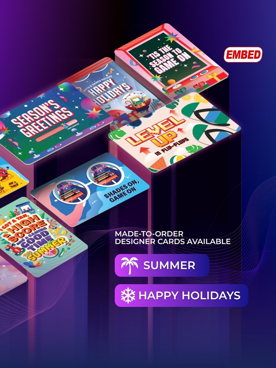 embedcard's tweet image. RELOADABLE MERCH! 🕹️ 
Boost revenue + guest loyalty with themed cards for summer, birthdays &amp;amp; holidays. Available made-to-order on the eSHOP: hubs.li/Q04cTntp0. 
Want a custom design? Email cards@embedcard.com today!

#FEC #Arcade #Cashless #EntertainmentTech #RevenueGrowth