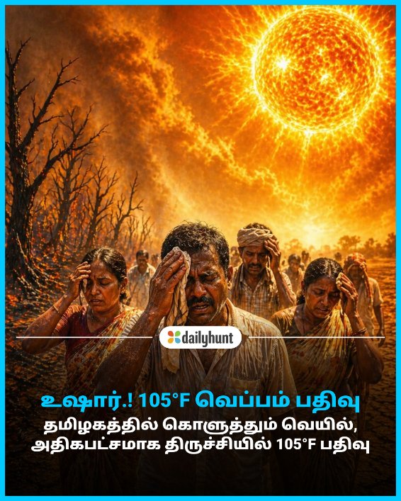 DH_Tamil's tweet image. அலெர்ட் மக்களே.! விஸ்வரூபத்தை காட்ட தொடங்கிய வெயில்.!!
📸 Credit: AI

Tamil wire மற்றும் பிற முன்னணி மூலங்களின் செய்திகளை இங்கே வாசிக்கவும். w.dhunt.in/14dhnf?partner…

#Weather #Heatwave #Summer #TamilNadu #Lifestyle #Fear