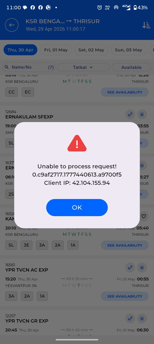 sudevappu's tweet photo. RailOne app is failing during Tatkal booking with “Unable to process request” errors. What’s the use of a new app if it can’t handle peak demand? Old IRCTC app was more reliable. Please fix this ASAP.
@RailMinIndia @IRCTCofficial https://t.co/YzM2MbOLT9