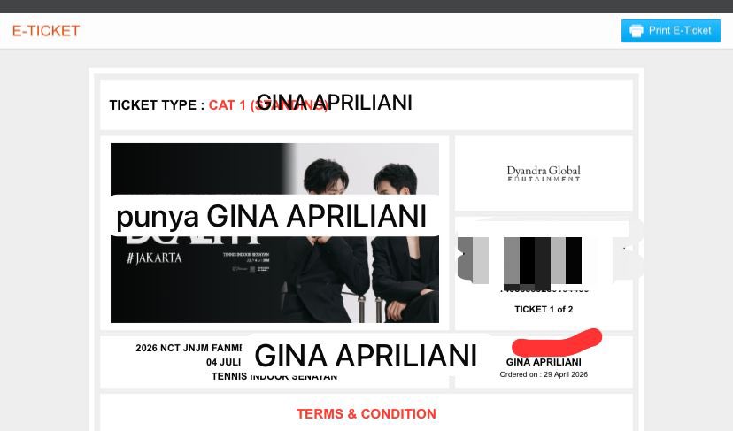 WTS TIKER JNJM IN JAKARTA

CAT 1 (2 tix)
di jual karena udh dpt duality

silahkan cek ig : gina.aprilni
fullpay only yahh
silahkan DM