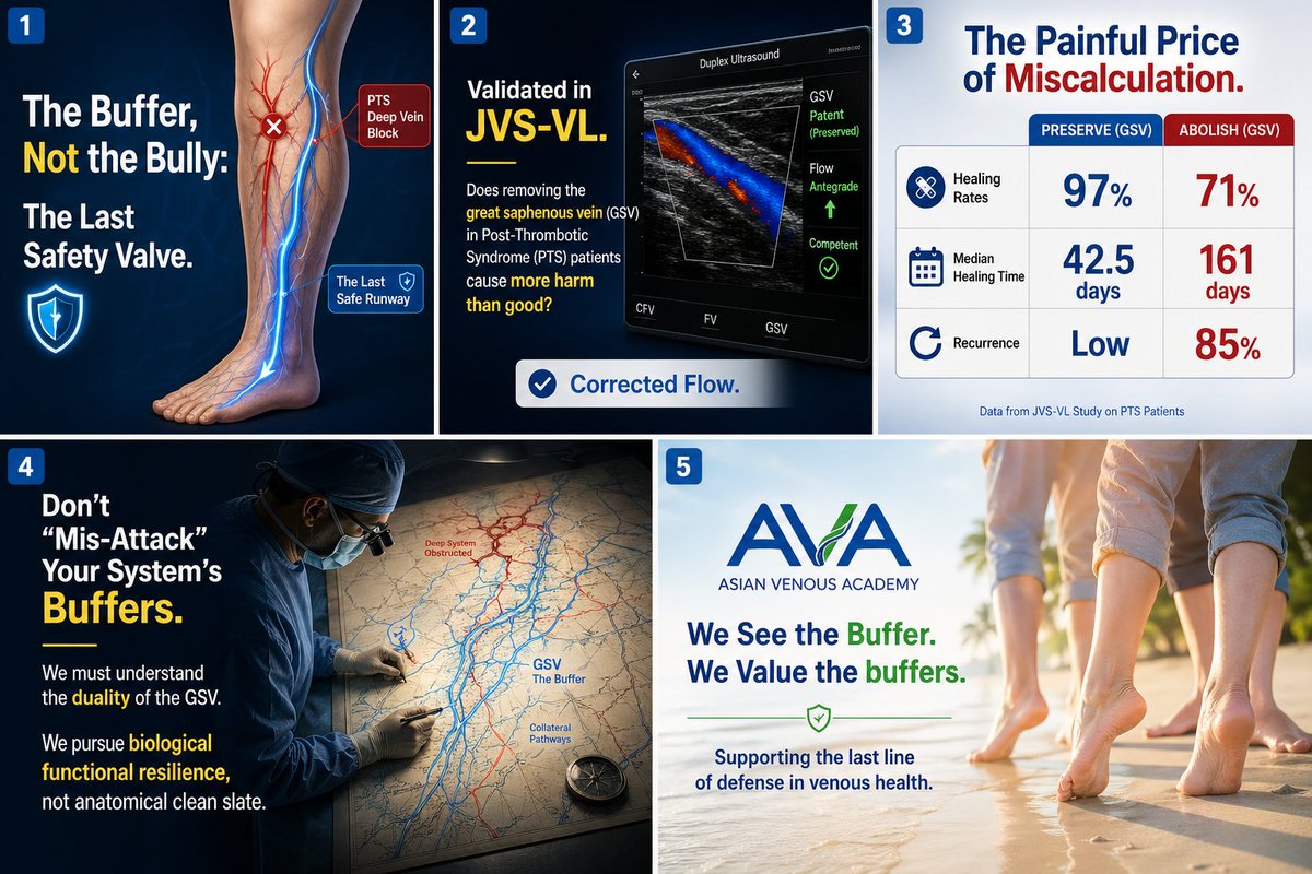 asian18568's tweet image. A new study in JVS-VL shows that in patients with Post-Thrombotic Syndrome (PTS), removing the GSV (which often acts as a critical compensatory pathway) leads to: 📉 Ulcer Healing: 71% (Abolished) vs 97% (Preserved)  #AVA #MedTwitter #VascularSurgery #Phlebology