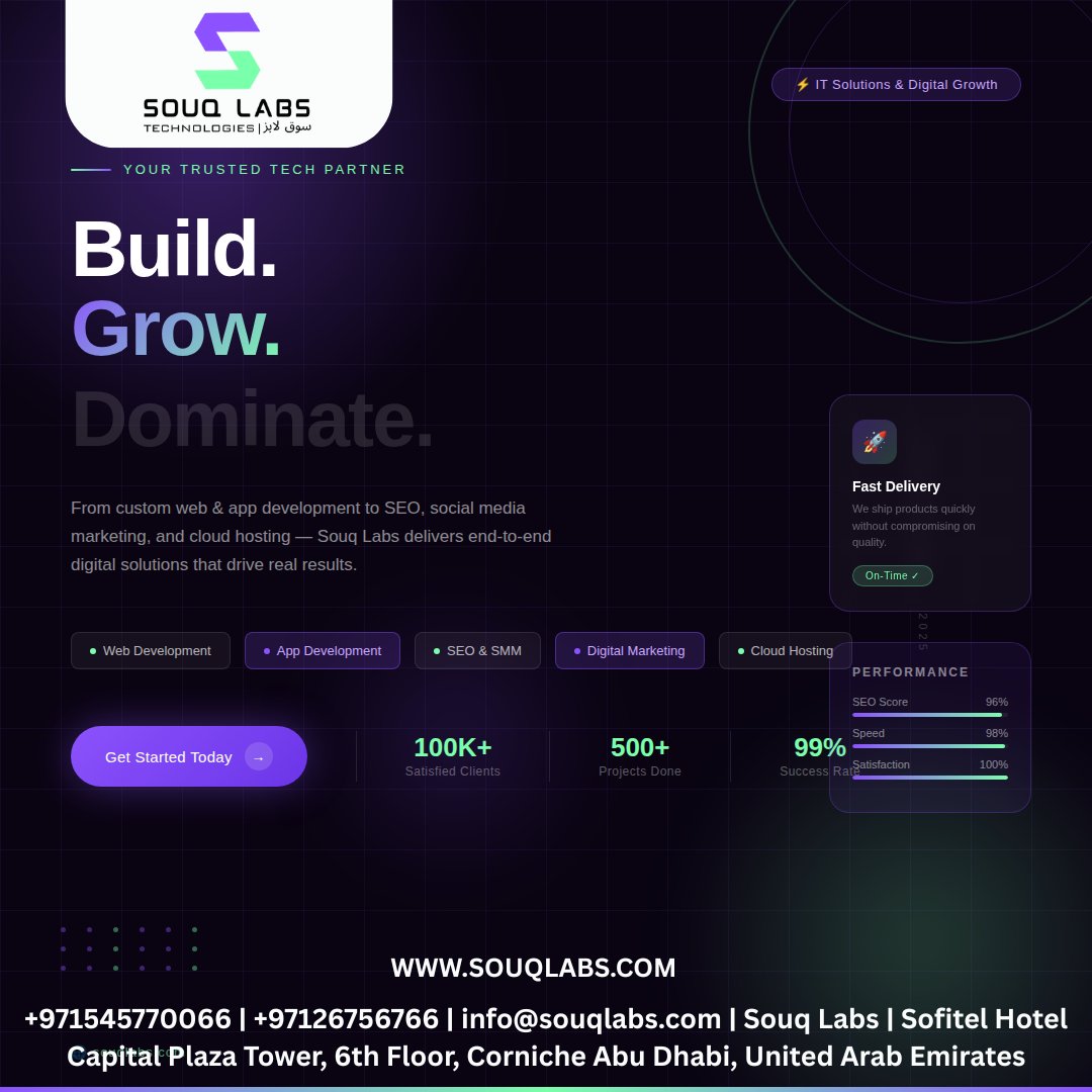 souqlabs's tweet photo. Souq Labs — Build. Grow. Dominate.

Whether you're launching a new business or scaling an existing one, Souq Labs Technologies LLC is your end-to-end digital partner.
✅ 100K+ Satisfied Clients
✅ 99% Success Rate

#SouqLabs #WebDevelopment #AppDevelopment #DigitalMarketing
#SEO https://t.co/oxQQmVKEdA