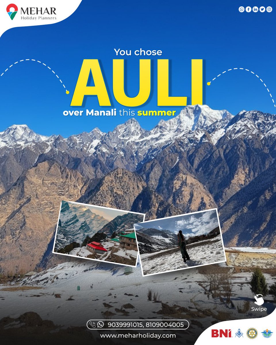 MeharHoliday's tweet image. POV: You chose peace over the crowd.🗻
Auli this summer just feels right. ❄️✨

Auli, planned right by Mehar Holiday Planners ✈️

#meharholidayplanners #auli #summer #vacation #adventure