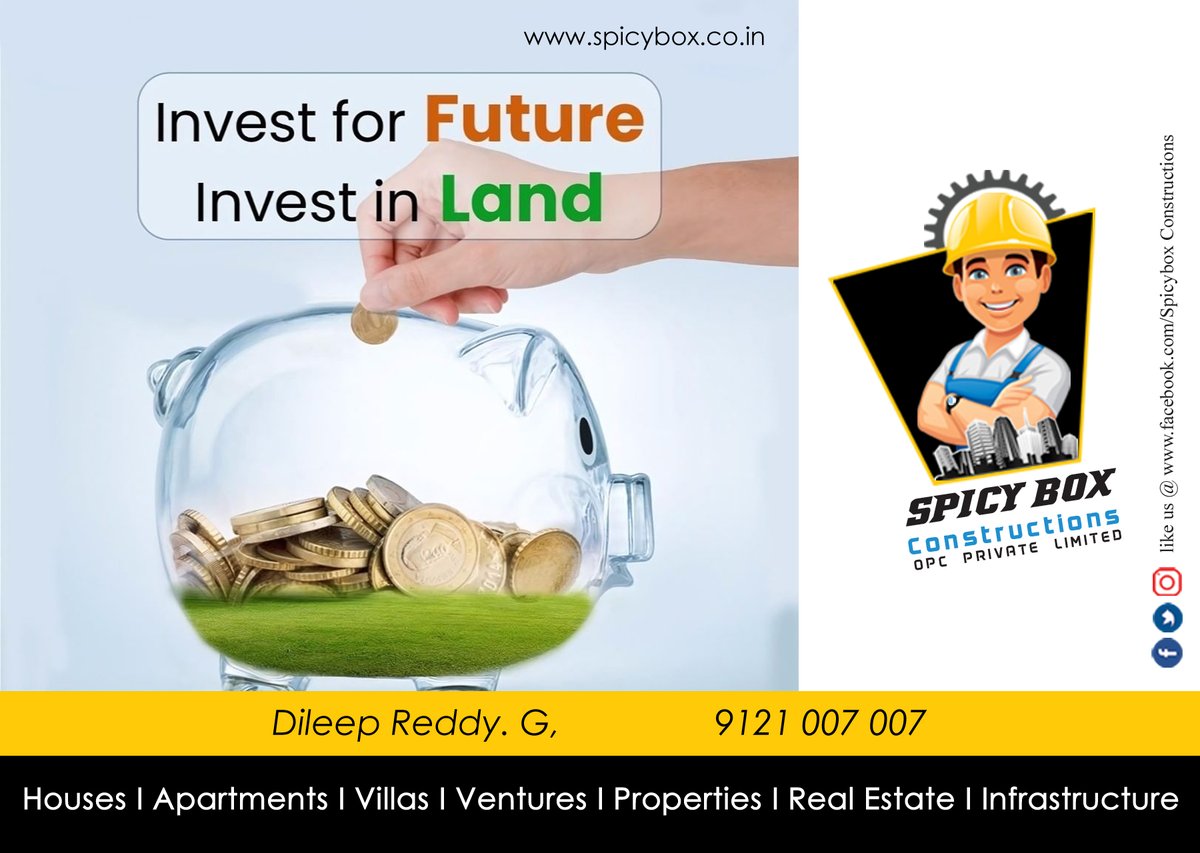 spicybox_constr's tweet image. Take the leap and invest in a plot.
For more info: Spicybox Constructions Pvt Ltd
Contact: +91 9121 007 007
#properties #realestate #property #realtor #forsale #investment #realestateagent #househunting #home #newhome #realty #dreamhome #listing #broker #homesforsale #luxury