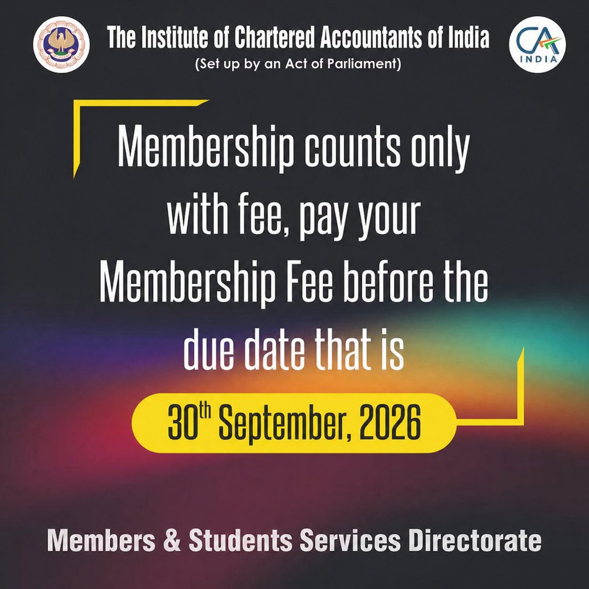Kindly ensure timely payment of your Membership fee through the Direct Payment link provided - eservices.icai.org//EForms/config…