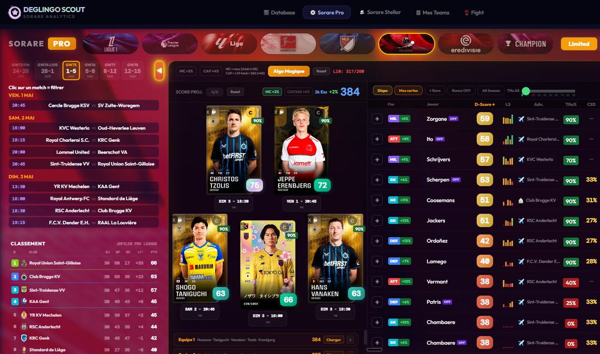 DeglingoMPG's tweet photo. Très heureux de vous annoncer l'arrivée de deux nouvelles ligues sur SORARE PRO :
- Jupiler Pro League Belge
- Eredivisie  Hollande

Venez consulter la database pour un scouting de précision, avec énormément de données disponibles et surtout le D-Score ,notre algo prédictif pour prévoir le résultat potentiel de votre joueur au prochain match
https://t.co/mTjKIpl1Kd

un  petit RT pour la force

➡️reçois 100€ bonus Sorare : https://t.co/ogzWgoCkw2