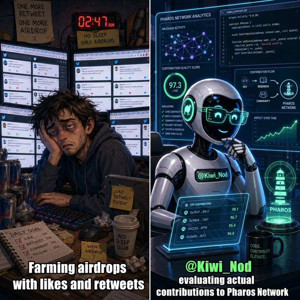 When you realize <a href="/Kiwi_Nod/">KiwiNod</a> cares about your actual brainpower and contributions, not just your "like" and "retweet" farming skills. 🧠💡
Time to bring your best arguments to the Pharos Network! #Pharos #KiwiNod #AirdropRevolution #Web3Memes