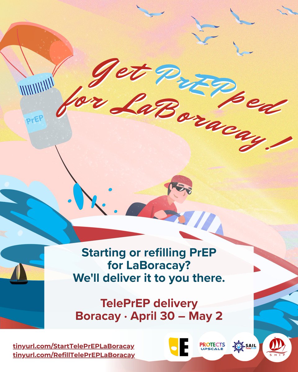 SailClinics's tweet image. Get #PrEP-ped for LaBoracay! 🔆

Schedule a call with #SAILTelePrEPCebu &amp;amp; #SAILTelePrEP:

☀️ tinyurl.com/StartTelePrEPL… to start PrEP
☀️ tinyurl.com/RefillTelePrEP… for your refill

And we'll deliver PrEP to you, April 30 to May 2, at Boracay.😘

#TogetherWeSAIL at LaBoracay! ⛵