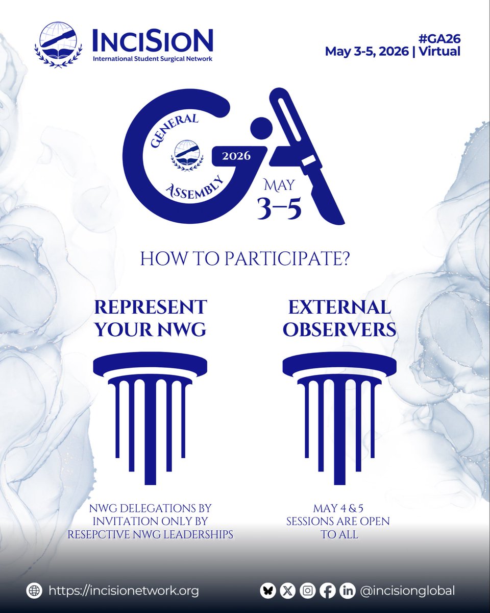 InciSioNGlobal's tweet photo. Registration is open for InciSioN GA 2026. The countdown is near!
Join us May 3β5 to shape decisions, spotlight NWGs, and engage in global surgery dialogue.
Register: https://t.co/00LESYSMmX
#GA26 #GlobalSurgery #TheFutureofTheOR https://t.co/DKzrTCIaxN