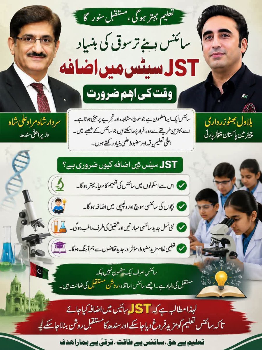 HiraNaz1154's tweet photo. JST ek Science Field Job hai,
So Allocate All New Graduates of Science JST on 40%,
Increase JST Seats..,
#increasejstseats #jstpassingmarks40 #SyedSardarAliShah #allocate40+ https://t.co/pBnbA8IBhF