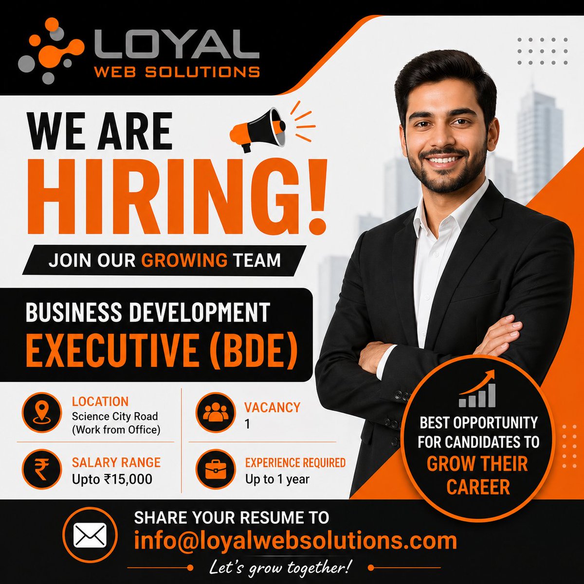 loyalwebsol's tweet photo. 🚀 We’re hiring a Business Development Executive!
📍 Science City Road (Work from Office)
💼 Loyal Web Solutions | 1 Vacancy
💰 Salary: Up to ₹15,000 | Experience: Up to 1 year
✨ Best opportunity for candidates to grow career

📩 Send your resume to info@loyalwebsolutions.com https://t.co/KCcjVq7WXe