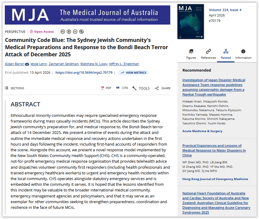 ParamedProf's tweet image. The Bondi beach terror attack. A timeline of events and lessons learned. #health #emergency #response #triage #CPR #paramedicine @NAEMT_ @PAC_Paramedic @ACParamedicine @ParamedicsUK   onlinelibrary.wiley.com/doi/10.5694/mj…