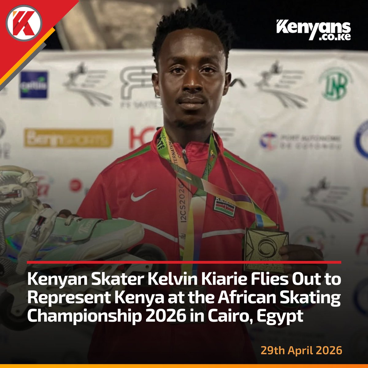 Kenyan Skater Kelvin Kiarie flies out to represent Kenya at the African Skating Championship 2026 in Cairo, Egypt