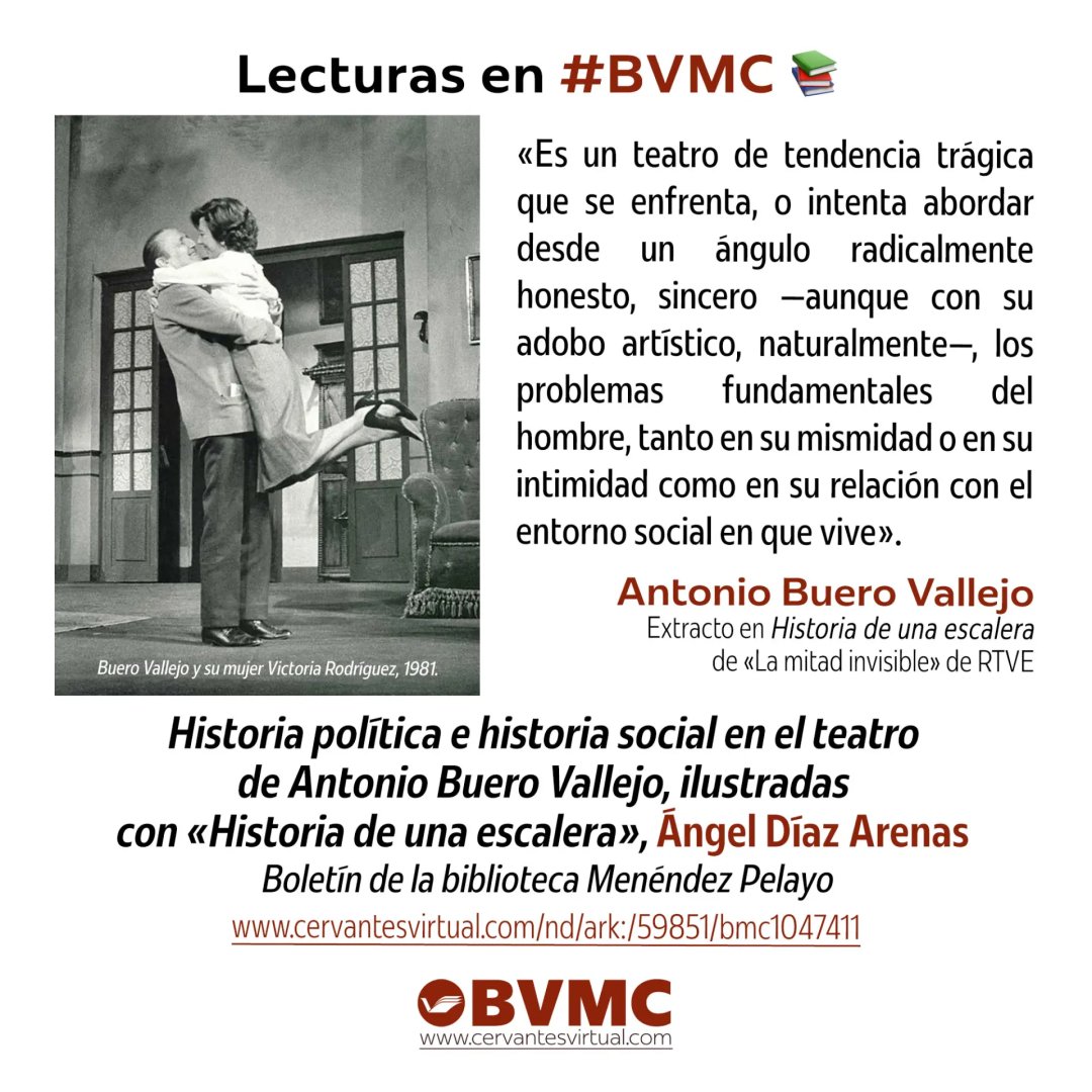 BVMC_UA's tweet image. ✅ Lecturas en #BVMC 📚
#TalDíaComoHoy del año 2000 nos dejó el dramaturgo Antonio Buero Vallejo ✍️.

🗣️Recordamos al premio Cervantes de 1986 con:
📜 Un texto-conferencia
📺Un vídeo corto
🎙️Una entrevista de «A fondo»
💻 Su portal web
🎭Una obra de #teatro completa

⬇️⬇️⬇️