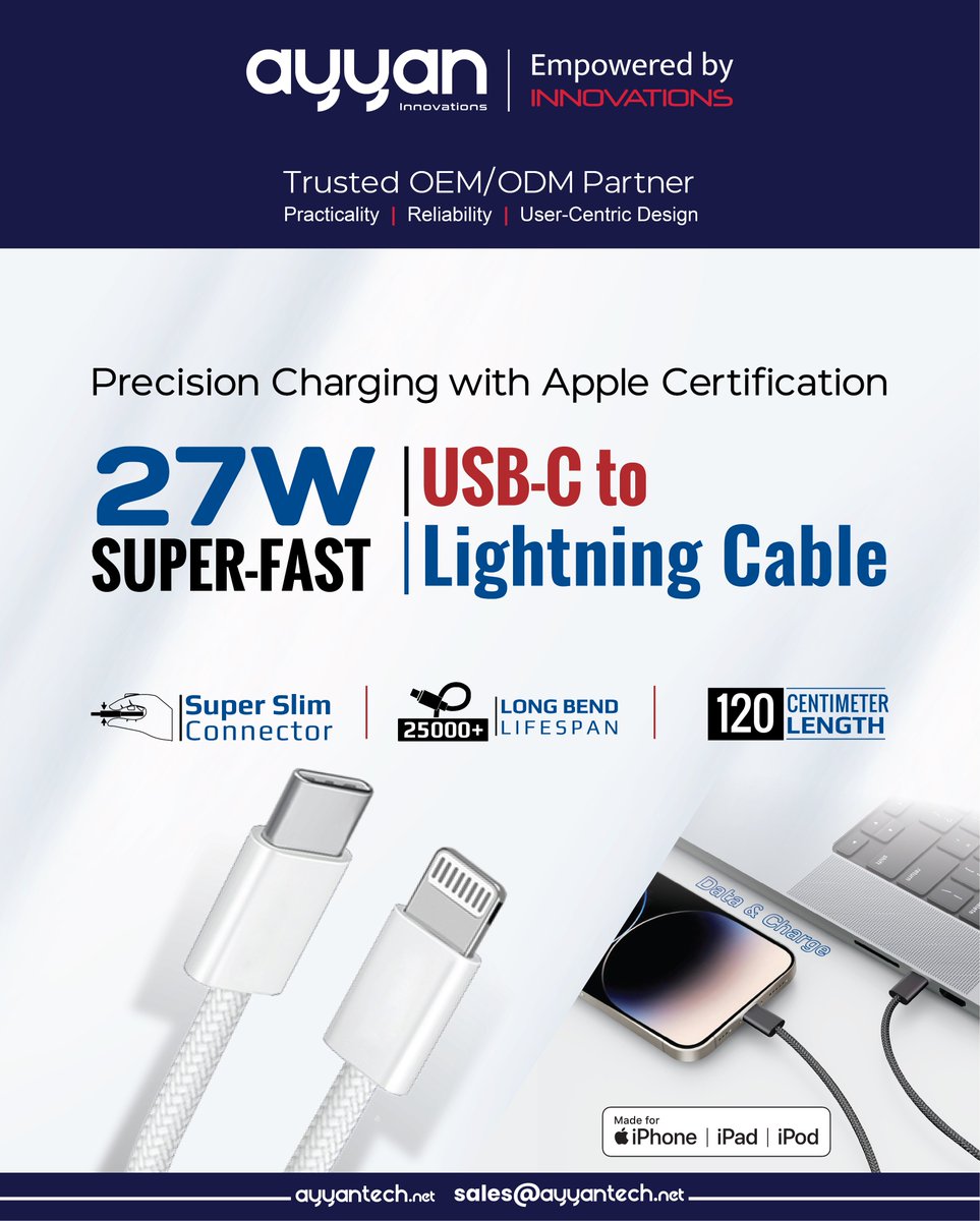 AyyanInnov12181's tweet image. MFi Certified Perfectly in Sync with Apple.
Professional Suppliers of Smart, Reliable &amp;amp; Innovative Electronics.
📷 VISIT and Contact us:
📷 ayyantech.net
📷 sales@ayyantech.net
📷 +86 0755 2669 3964
📷 +86 181 2416 1233
#ayyaninnovations #MFI #MFiCertified #AppleMFi