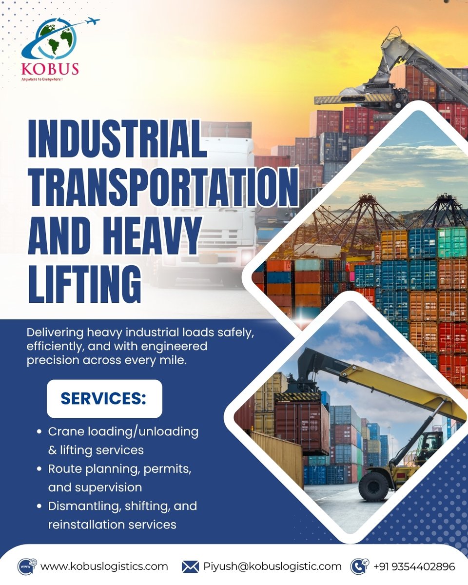 Ajaykumarj41172's tweet image. Industrial Transportation and Heavy Lifting Services provide safe, reliable, and efficient movement of heavy machinery, industrial equipment
#IndustrialTransportation #HeavyLifting #MachineryShifting #CraneService #IndustrialLogistics #CargoTransport #FactoryRelocation