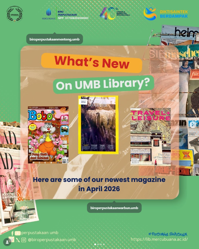 biroperpusumb's tweet image. Halo sobat perpus!

We’re excited to introduce our latest magazine collections, covering a wide range of topics— from nature science, creative and children's education, to world travel.
#umblibrary #universitasmercubuana #magazines