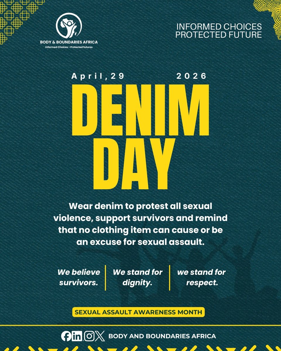 Mkuu_yenu's tweet photo. Let’s be clear, clothes are not consent. Consent must be freely given, not assumed, not pressured & not ignored.
We believe in survivors. We stand for dignity. We stand for respect.
#DenimDay #SexualAssaultAwarenessMonth #ConsentMatters #InformedChoices #BodyAndBoundariesAfrica https://t.co/EATfzDUp8f