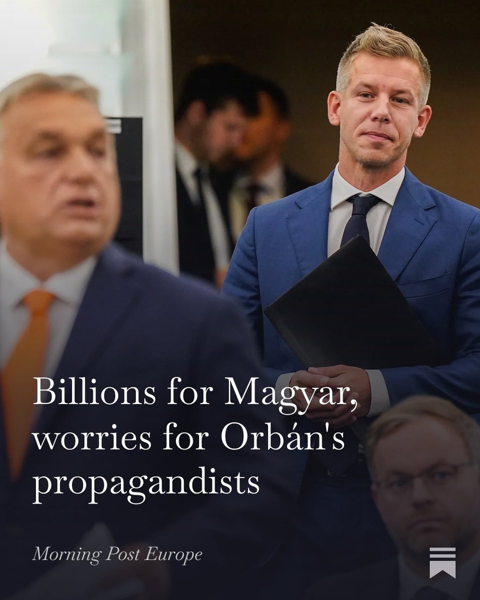 davcarretta's tweet photo. The Morning Post Europe is online

Today’s story by @grimmse: “Billions for Magyar, worries for Orbán's propagandists”

In the daily brief: Canada enters the European Political Community; Sabine Weyand ousted by von der Leyen. With @CSpillmann 👇

https://t.co/zYAoK4mLuV https://t.co/h8L61iovDY