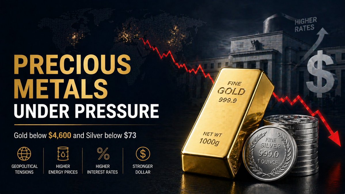Gold traded below $4,600 and Silver below $73, both near one-month lows, as higher energy prices, a strengthening dollar, elevated inflation expectations

Link : insights.augmont.com/precious-metal…

#AugmontGoldForAll #PreciousMetals #Gold #Silver