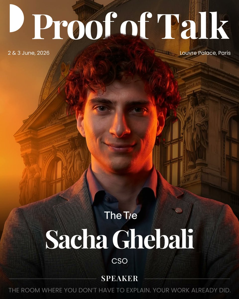 proofoftalk's tweet photo. PhD in Aeronautics from Imperial College London, with computational physics research for Airbus, Safran Aircraft Engines, and Swiss Space Systems.

Dr. Sacha Ghebali @sgheb, Chief Strategy Officer at @TheTieIO, takes the Proof of Talk stage this June.

He started in crypto the way he started in aerospace: through research. His first project was studying the economics of cryptocurrency mining with Fidelity and MIT Sloan's Digital Currency Initiative.

At @KaikoData he led US operations and data analytics, building the market data infrastructure that institutional desks use to price and risk-manage digital asset portfolios.

Today at The Tie he drives strategy for the platform that aggregates on-chain analytics, news sentiment, and market data into a single layer for institutional decision-makers.

A Master of Finance from MIT, two engineering degrees from Arts et Metiers ParisTech, and a doctorate from Imperial College London. Three disciplines, one throughline: building analytical systems for environments where the data is complex and the stakes are high.

His focus at the Louvre: collateral privacy and what institutions actually need before they commit to crypto infrastructure at scale.

June 2-3. Louvre Palace.

Secure your pass.
https://t.co/q3BI14qsUI