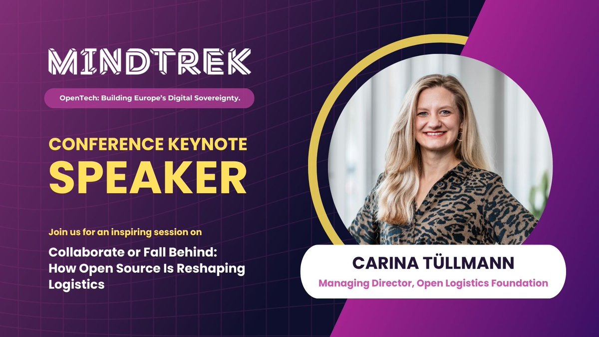 MindTrek_'s tweet photo. 🎙️Keynote Announcement!

We are thrilled to welcome Carina Tüllmann (Managing Director, Open Logistics Foundation) as our Keynote Speaker for #Mindtrek26 Conference!✨

Mark your calendars for 6th of Oct and join us to learn more from Carina: https://t.co/nLtFhmNSzf

#OpenSource https://t.co/0kqSD5g0L3