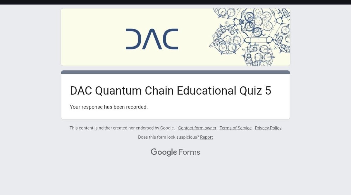 Just completed the DAC Quantum Chain Educational Quiz 5! 🔥🔥
​Learning more about the ecosystem while stacking those points.
👉 Reward: Additional 30 points 
👉Link: docs.google.com/forms/d/e/1FAI…
⚡Answer👇
✅ A, B, B, D, C, B, A
​Don't miss out on this potential alpha! 🚀
​#DACChain