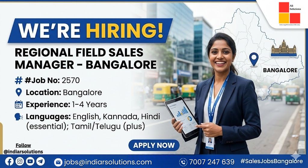 indiarsolutions's tweet photo. We’re Hiring: Regional Field Sales Manager!

Job ID: 2570
Location: Bangalore (Field-based)

How to Apply
Drop your CV at jobs@indiarsolutions.com or WhatsApp it to +91 7007 247 639. 

#Hiring #BangaloreJobs #FieldSales #SalesCareers #ARSolutions #JobOpening #KannadaJobs https://t.co/gW2LJuXuQJ