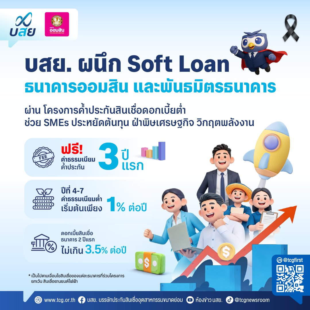tcg_newsroom's tweet image. #บสย. ผนึก Soft Loan ออมสิน และพันธมิตรธนาคาร “ค้ำประกันสินเชื่อดอกเบี้ยต่ำ” ฟรี! ค่าธรรมเนียมค้ำฯ 3 ปีแรก ช่วย SMEs ประหยัดต้นทุน ฝ่าพิษเศรษฐกิจ

อ่านต่อ: tcg.or.th/news_inside.ph…

#TCGFirst #SMEs #ค้ำประกัน #สินเชื่อเพื่อธุรกิจ