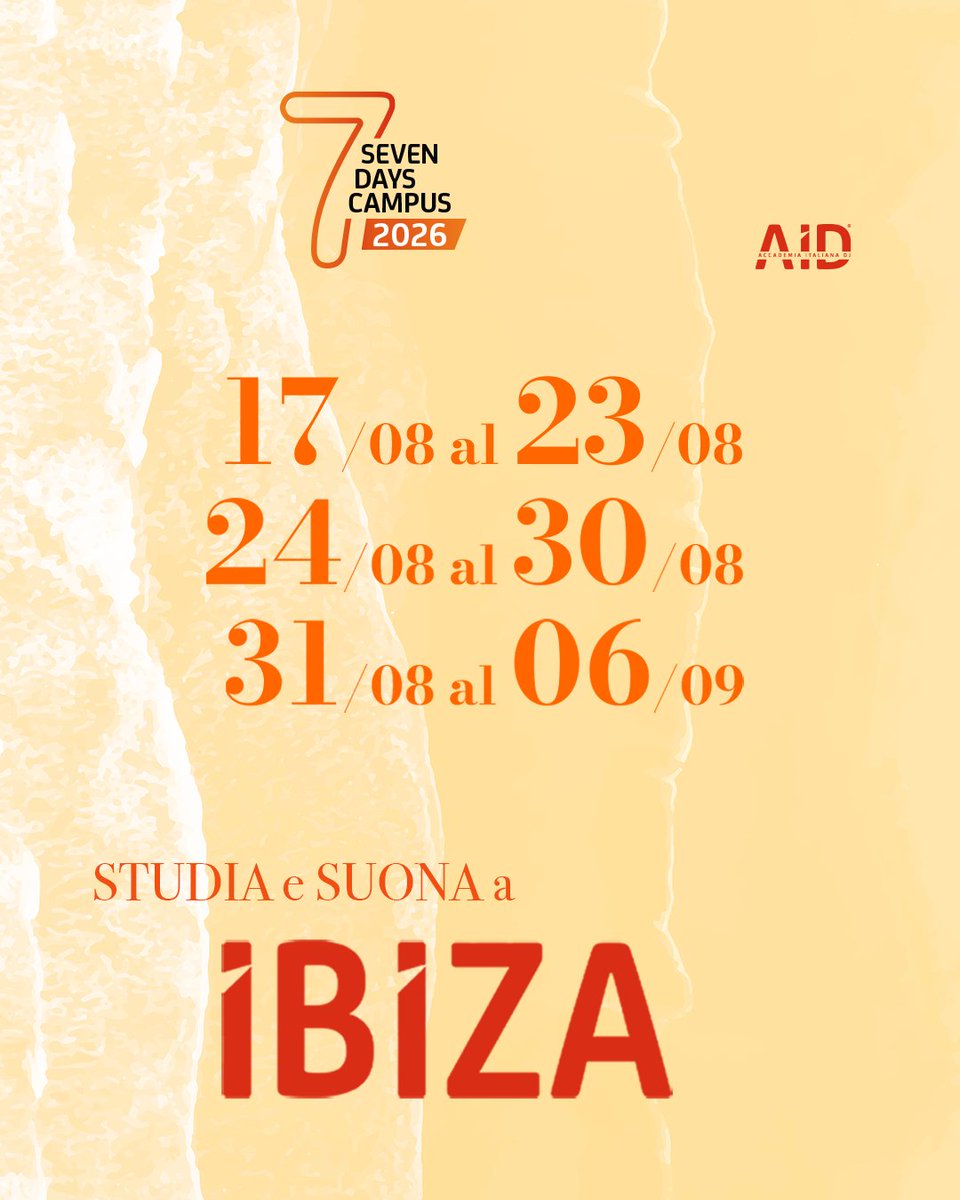 AccademiaDJ's tweet photo. 🇮🇹 Conto alla rovescia per i
7 DAYS CAMPUS 2026 #IBIZA

Se sei amante della Musica e sogni di vivere davvero la tua passione, non puoi perdere questa occasione unica!

Ti offriamo ben **3 settimane IMPERDIBILI** immerse nel cuore pulsante di Ibiza!🌊

#7daysCampusIbiza #CorsoDJ https://t.co/8FmqIKUs2B