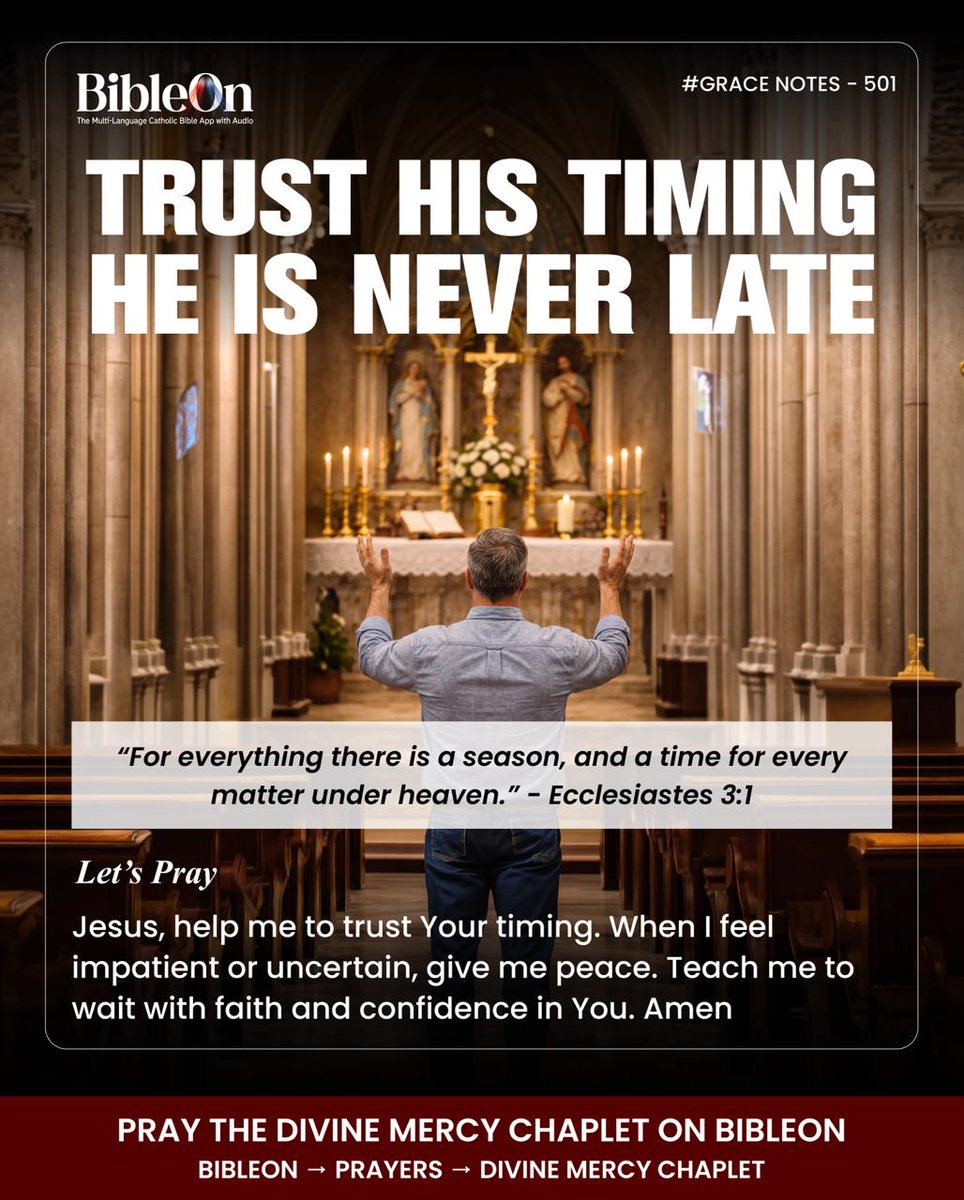 ThomsonPhilip's tweet image. Trust His timing. Ecclesiastes 3:1

#GraceNotes #CatholicFaith #JesusChrist #Jesus #TrustGod #Catholiclife #CatholicMotivation #BibleOn