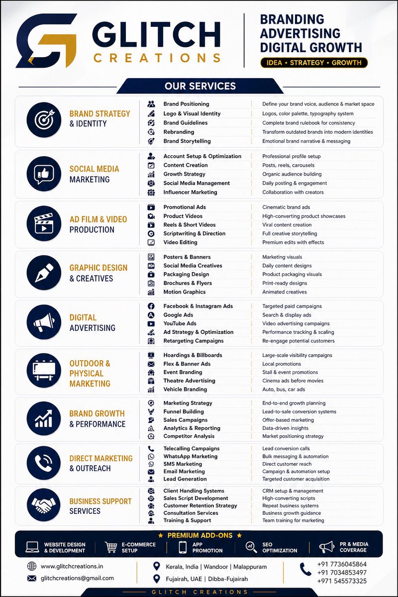 Glitchcreation_'s tweet image. Business friend: “Bro, customers illa 😭”
Me: “Poster mathram പോരാ bro… marketing വേണം 😎”
GLITCH CREATIONS = Branding + Ads + Growth 
Tag that entrepreneur friend 😂👇 h #DigitalMarketing #StartupKerala #BrandingAgency @startupmissionkerala 

@keralastartupmission