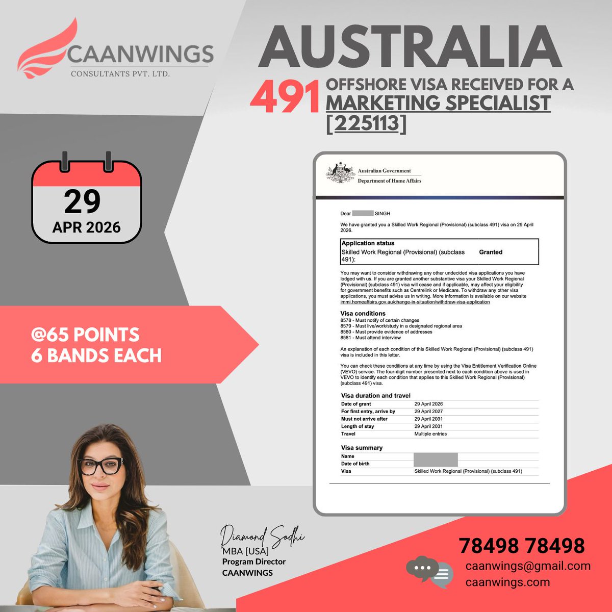 Caanwings_on_X's tweet image. AUSTRALIA  491 Offshore Skilled Migrant Visa Grants  For  Marketing Specialist      
.     
TO CHECK Your Eligibility, share your CV at caanwings.com. Visit: Caanwings Consultants Pvt Ltd Call: 78498-78498      
.                                
#dha