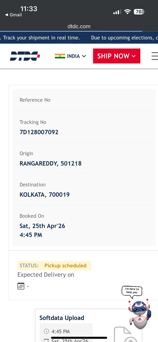 ARungta11's tweet photo. Ordered from Pista House on 21st April. Delivery promised in 5 days, later support said max 6–7 days. DTDC tracking shared on 25th still shows “Pickup Scheduled” till today. Shipment hasn’t even been picked up, yet excuses are being given about address. Very disappointing service https://t.co/Qeq9fMracg
