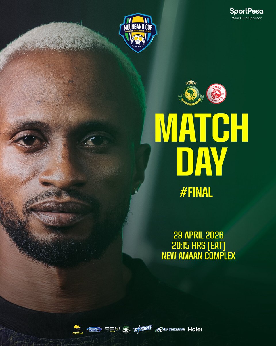 YoungAfricansSC's tweet photo. 🔰𝐌𝐀𝐓𝐂𝐇𝐃𝐀𝐘🔰

🏆 #MuunganoCupFinal 
🆚 Simba SC
🗓️ 29 April 2026
🏟️ Amaan Complex 
⏱️ 02:15 Usiku 

#TimuYaWananchi 
#DaimaMbeleNyumaMwiko https://t.co/DmTsuBM9Tb