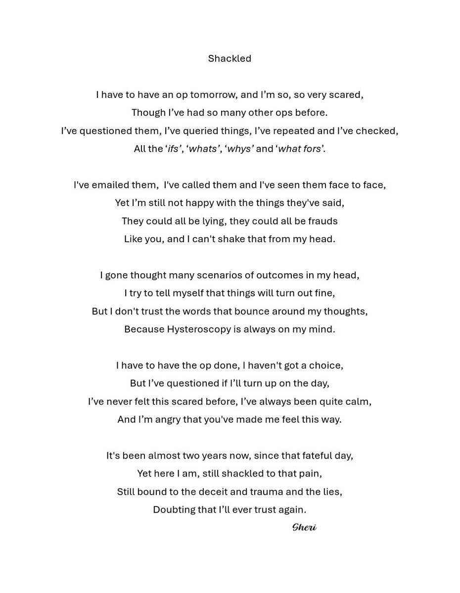 VeryVegan05's tweet image. OP #hysteroscopy doesn't just affect us during the procedure, the #trauma becomes part of us. It affects us long after we leave that room in many areas of our lives. It obliterates our trust in medics &amp;amp; that affects future treatment. It MUST change! @HysteroscopyA @wesstreeting