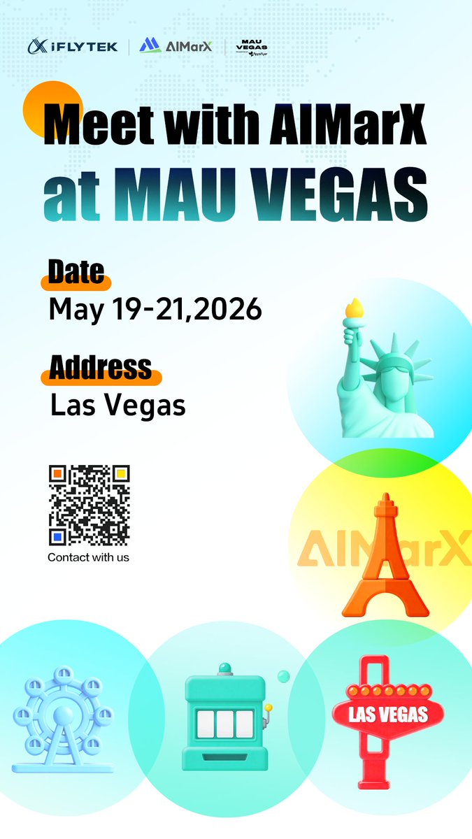 iFLYAIMarX's tweet photo. Heading to #MAUVegas ✈️🎡
AIMarX will be in Las Vegas, connecting with global leaders in mobile growth &amp; AI marketing.Let’s explore how SuperAgent powers smarter global growth 🚀
🤝 See you there! https://t.co/h4m9NWZ06N
