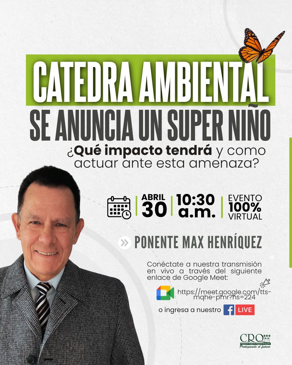 Amigos, amigas, periodistas y todos los que quieran conectarse mañana a las 10:30 hora colombiana (5:30 pm hora de Europa) con la Cátedra Ambiental creada hace 26 años por Maria Lucelly Ramirez, en la CRQ. El tema: el MegaNiño 2.026-2.027. 
Link: meet.google.com/tts-mqhe-pmr?h…