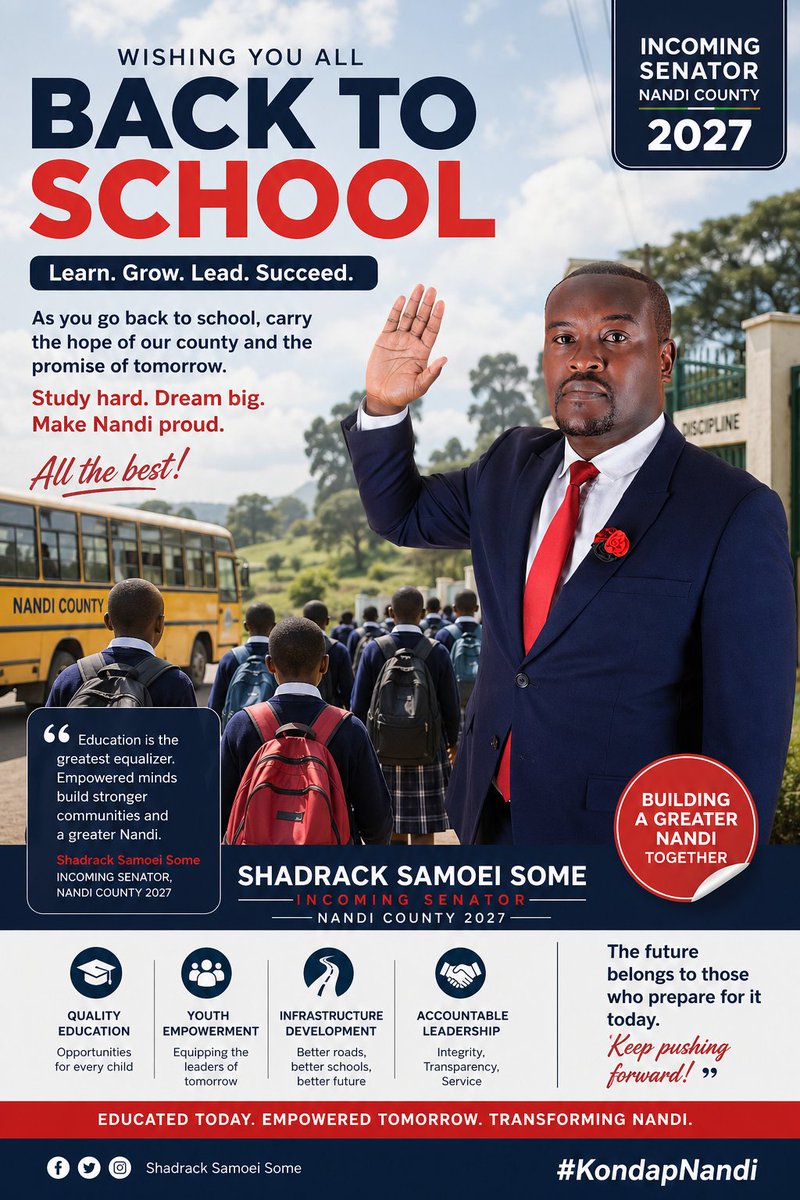 As our students return to school, we send our heartfelt best wishes to each of them. May this new academic term be defined by discipline, determination, and an unwavering commitment to excellence.

The future of our nation depends on the effort you invest today.
#KondapNandi